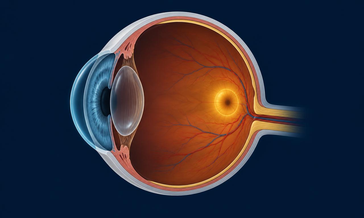 Illustration of the human eye showing the retina and macula